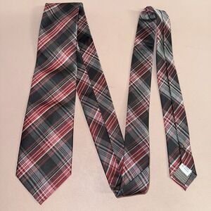 Marino Orlandi Men's‎ Silk Neck Tie Red Black Gray Plaid Diagonal 58" x 3.75"
